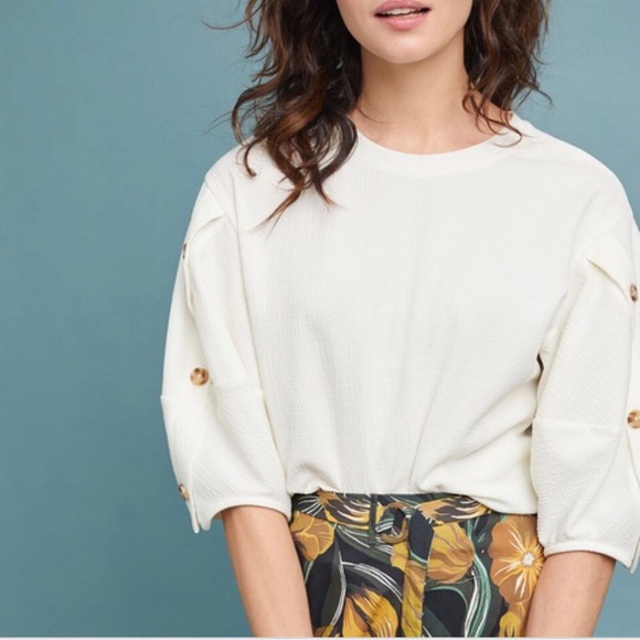 Anthropologie cognac colour puff sleeve button top - Picture 4 of 8